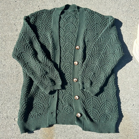 SHEIN Sweaters - SHEIN Curve Forest Green Open Weave Cardigan. Size 1XL